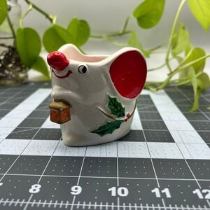 Vintage Colonial Candle Japan Christmas Mouse Ceramic Lantern Candle Holder Red